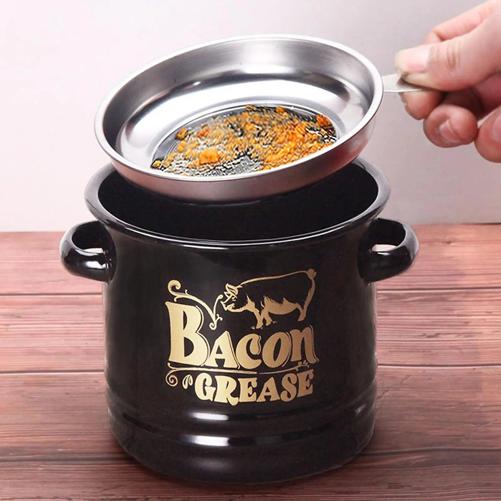 Bacon Grease Container 1200ml Fat Storage Canisters Grease Jar with Strainer Spatula for Kitchen Cooking Baking Holiday Weekend