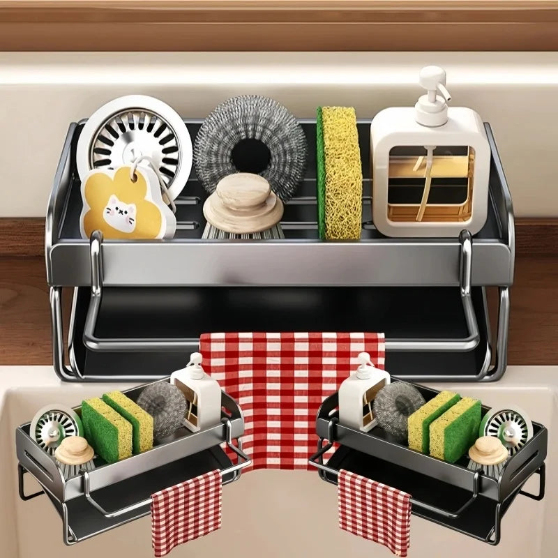 Kitchen Sink/cloth/sponge Cleaning Debris Storage Rack,Equipped with A Tilted Water Tray,Drainage and Storage on The Countertop.