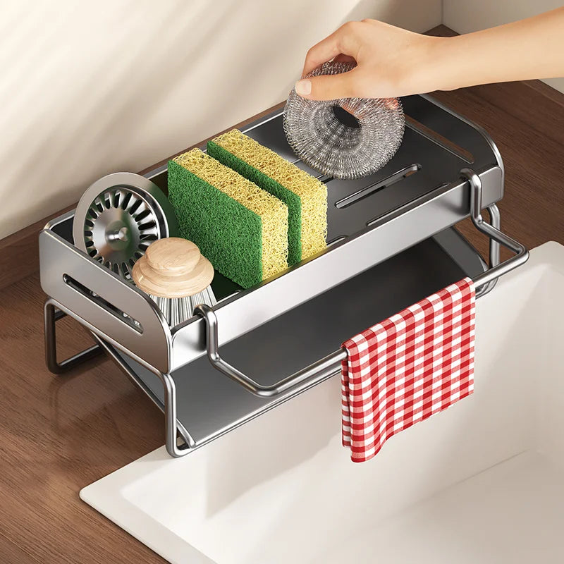 Kitchen Sink/cloth/sponge Cleaning Debris Storage Rack,Equipped with A Tilted Water Tray,Drainage and Storage on The Countertop.