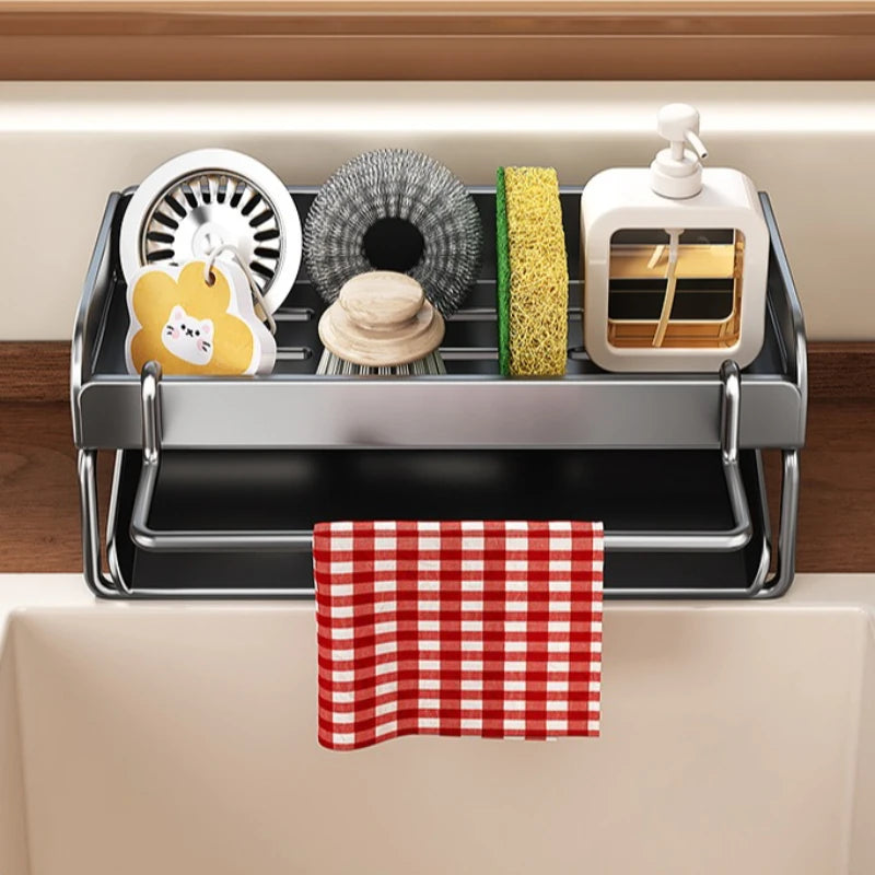 Kitchen Sink/cloth/sponge Cleaning Debris Storage Rack,Equipped with A Tilted Water Tray,Drainage and Storage on The Countertop.